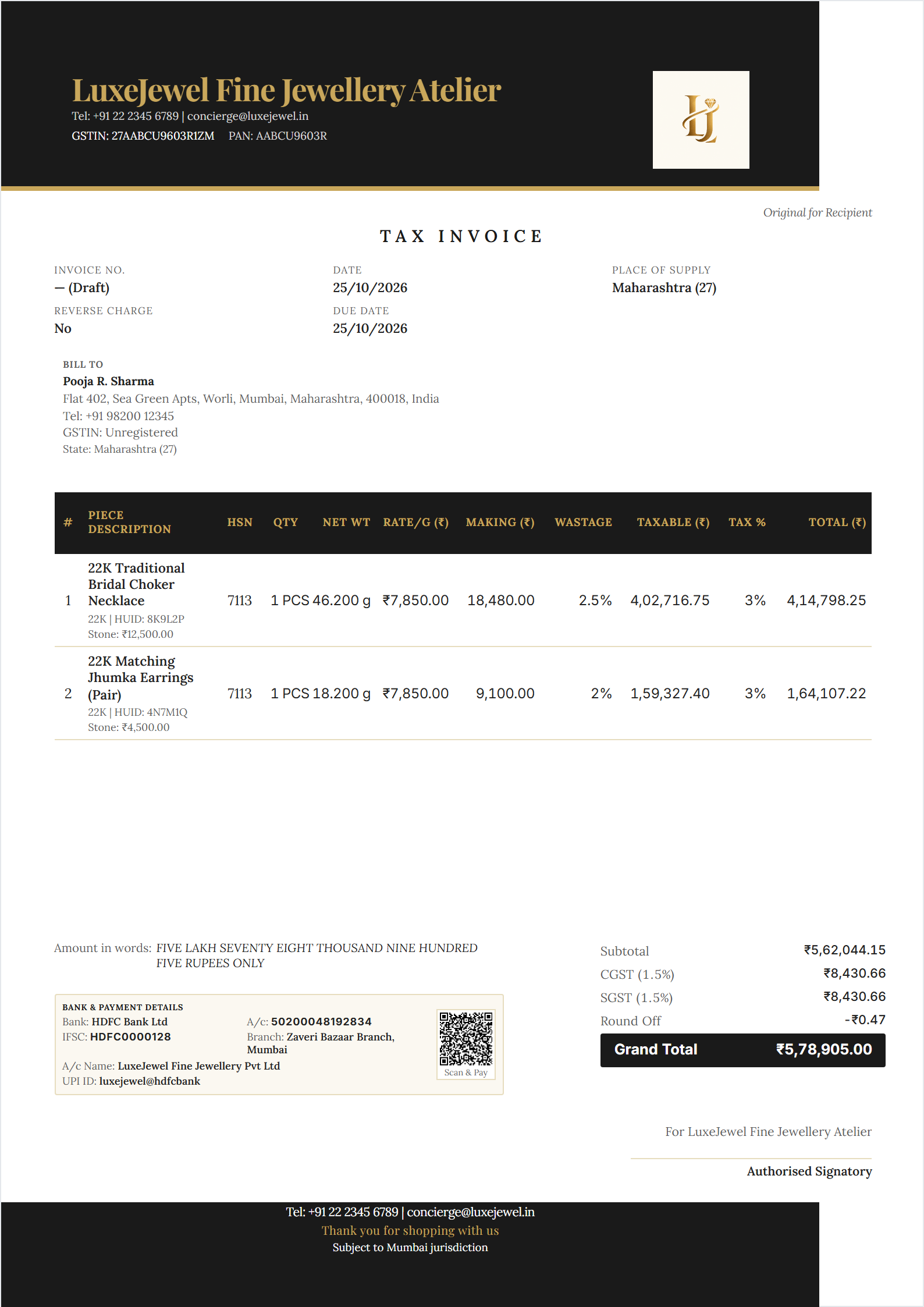 Showroom Invoice Template Preview